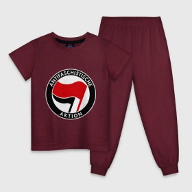 Детская пижама хлопок с принтом Antifa (1) в Белгороде, 100% хлопок |  брюки и футболка прямого кроя, без карманов, на брюках мягкая резинка на поясе и по низу штанин
 | antifa | антифа | антифашизм | антифашистское движение | знак антифа | против фашизма | фашизм