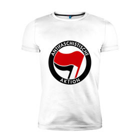Мужская футболка премиум с принтом Antifa (1) в Белгороде, 92% хлопок, 8% лайкра | приталенный силуэт, круглый вырез ворота, длина до линии бедра, короткий рукав | antifa | антифа | антифашизм | антифашистское движение | знак антифа | против фашизма | фашизм