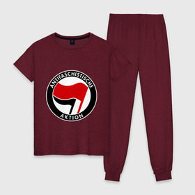 Женская пижама хлопок с принтом Antifa (1) в Белгороде, 100% хлопок | брюки и футболка прямого кроя, без карманов, на брюках мягкая резинка на поясе и по низу штанин | antifa | антифа | антифашизм | антифашистское движение | знак антифа | против фашизма | фашизм