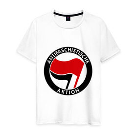 Мужская футболка хлопок с принтом Antifa (1) в Белгороде, 100% хлопок | прямой крой, круглый вырез горловины, длина до линии бедер, слегка спущенное плечо. | Тематика изображения на принте: antifa | антифа | антифашизм | антифашистское движение | знак антифа | против фашизма | фашизм