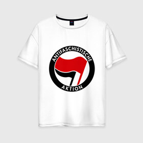 Женская футболка хлопок Oversize с принтом Antifa (1) в Белгороде, 100% хлопок | свободный крой, круглый ворот, спущенный рукав, длина до линии бедер
 | antifa | антифа | антифашизм | антифашистское движение | знак антифа | против фашизма | фашизм