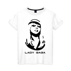 Женская футболка хлопок с принтом Gaga в Белгороде, 100% хлопок | прямой крой, круглый вырез горловины, длина до линии бедер, слегка спущенное плечо | lady gaga | гага | леди gaga | леди гага | лицо леди gaga | лицо леди гага | образ леди гага