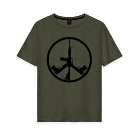 Женская футболка хлопок Oversize с принтом Мир из оружия в Белгороде, 100% хлопок | свободный крой, круглый ворот, спущенный рукав, длина до линии бедер
 | автомат | ак | знак | мир | оружие | пацифика | пистолет | символ мираб ак 47