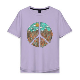 Мужская футболка хлопок Oversize с принтом Мир (Peace) в Белгороде, 100% хлопок | свободный крой, круглый ворот, “спинка” длиннее передней части | Тематика изображения на принте: хиппи