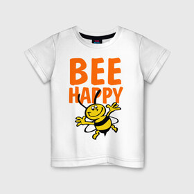 Детская футболка хлопок с принтом BeeHappy в Белгороде, 100% хлопок | круглый вырез горловины, полуприлегающий силуэт, длина до линии бедер | веселая | насекомое | настроение | позитив | пчела | пчелка | счастливый | счастье | эмоции
