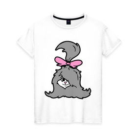 Женская футболка хлопок с принтом Милая собачонка в Белгороде, 100% хлопок | прямой крой, круглый вырез горловины, длина до линии бедер, слегка спущенное плечо | бантик | зверушка | песик | собака | собачка | шерсть | щенок | щеночек
