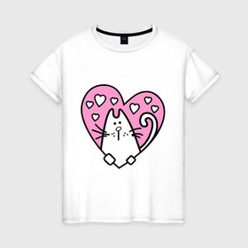 Женская футболка хлопок с принтом Милый котик(2) в Белгороде, 100% хлопок | прямой крой, круглый вырез горловины, длина до линии бедер, слегка спущенное плечо | зверушка | киса | кот | котенок | котяра | кошак | любимец | питомец | подарок девушке | сердечко | сердце