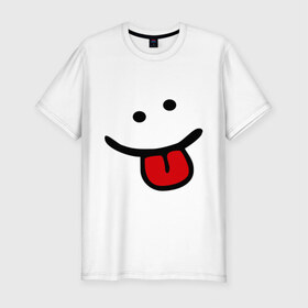 Мужская футболка премиум с принтом Смаил с языком в Белгороде, 92% хлопок, 8% лайкра | приталенный силуэт, круглый вырез ворота, длина до линии бедра, короткий рукав | smile | высунутый язык | позитив | смайл | смайлик | смайлик с языком | улыбка | язык