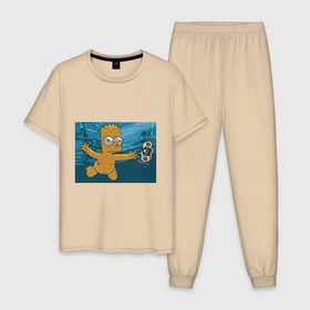 Мужская пижама хлопок с принтом Nevermind (Simpsons) в Белгороде, 100% хлопок | брюки и футболка прямого кроя, без карманов, на брюках мягкая резинка на поясе и по низу штанин
 | Тематика изображения на принте: nevermind | nevermind simpsons | nirvana | nirvana nevermind | rock | simpsons | нирвана | нирвана nevermind | нирвана симпсонс | ребенок | рок | символика nirvana | символика нирвана | симпсонс