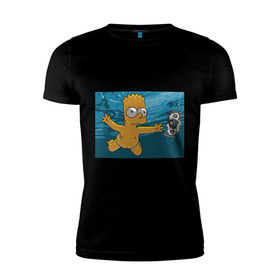 Мужская футболка премиум с принтом Nevermind (Simpsons) в Белгороде, 92% хлопок, 8% лайкра | приталенный силуэт, круглый вырез ворота, длина до линии бедра, короткий рукав | nevermind | nevermind simpsons | nirvana | nirvana nevermind | rock | simpsons | нирвана | нирвана nevermind | нирвана симпсонс | ребенок | рок | символика nirvana | символика нирвана | симпсонс