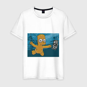 Мужская футболка хлопок с принтом Nevermind (Simpsons) в Белгороде, 100% хлопок | прямой крой, круглый вырез горловины, длина до линии бедер, слегка спущенное плечо. | Тематика изображения на принте: nevermind | nevermind simpsons | nirvana | nirvana nevermind | rock | simpsons | нирвана | нирвана nevermind | нирвана симпсонс | ребенок | рок | символика nirvana | символика нирвана | симпсонс
