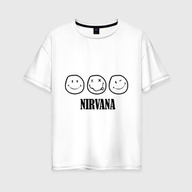Женская футболка хлопок Oversize с принтом Nirvana(2) в Белгороде, 100% хлопок | свободный крой, круглый ворот, спущенный рукав, длина до линии бедер
 | nirvana | rock | нирвана | ребенок | рок | символика nirvana | символика нирвана
