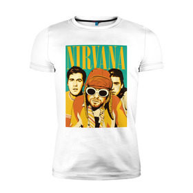 Мужская футболка премиум с принтом Nirvana(3) в Белгороде, 92% хлопок, 8% лайкра | приталенный силуэт, круглый вырез ворота, длина до линии бедра, короткий рукав | nirvana | nirvana лица | rock | нирвана | нирвана лица | рок | символика nirvana | символика нирвана