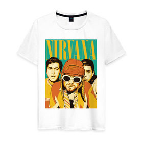 Мужская футболка хлопок с принтом Nirvana(3) в Белгороде, 100% хлопок | прямой крой, круглый вырез горловины, длина до линии бедер, слегка спущенное плечо. | nirvana | nirvana лица | rock | нирвана | нирвана лица | рок | символика nirvana | символика нирвана