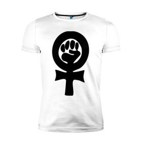 Мужская футболка премиум с принтом эмблема феминизма в Белгороде, 92% хлопок, 8% лайкра | приталенный силуэт, круглый вырез ворота, длина до линии бедра, короткий рукав | женщины | кулак | мужчины | отношения | феминистка