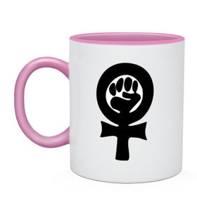 Кружка двухцветная с принтом эмблема феминизма в Белгороде, керамика | объем — 330 мл, диаметр — 80 мм. Цветная ручка и кайма сверху, в некоторых цветах — вся внутренняя часть | женщины | кулак | мужчины | отношения | феминистка