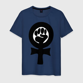 Мужская футболка хлопок с принтом эмблема феминизма в Белгороде, 100% хлопок | прямой крой, круглый вырез горловины, длина до линии бедер, слегка спущенное плечо. | женщины | кулак | мужчины | отношения | феминистка