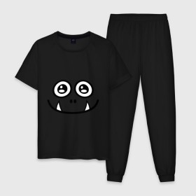 Мужская пижама хлопок с принтом Добрый монстрик в Белгороде, 100% хлопок | брюки и футболка прямого кроя, без карманов, на брюках мягкая резинка на поясе и по низу штанин
 | глазастый | зубастик | зубы | монстр | рожица | чудик | чудовище