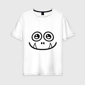Женская футболка хлопок Oversize с принтом Добрый монстрик в Белгороде, 100% хлопок | свободный крой, круглый ворот, спущенный рукав, длина до линии бедер
 | глазастый | зубастик | зубы | монстр | рожица | чудик | чудовище