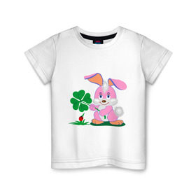 Детская футболка хлопок с принтом Зайка удача девочка в Белгороде, 100% хлопок | круглый вырез горловины, полуприлегающий силуэт, длина до линии бедер | детские | заяц | клевер | милые животные