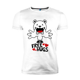 Мужская футболка премиум с принтом Free Hugs в Белгороде, 92% хлопок, 8% лайкра | приталенный силуэт, круглый вырез ворота, длина до линии бедра, короткий рукав | free hugs | бесплатные объятия | обниму бесплатно | обнять | объятия | позитив