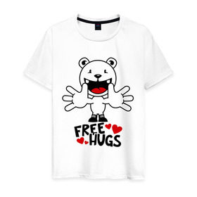 Мужская футболка хлопок с принтом Free Hugs в Белгороде, 100% хлопок | прямой крой, круглый вырез горловины, длина до линии бедер, слегка спущенное плечо. | free hugs | бесплатные объятия | обниму бесплатно | обнять | объятия | позитив
