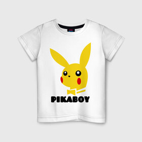 Детская футболка хлопок с принтом PikaBoy в Белгороде, 100% хлопок | круглый вырез горловины, полуприлегающий силуэт, длина до линии бедер | pickachu | pikaboy | playboy | pockemon | антибренд | пикабой | пикачу | плейбой | покемон