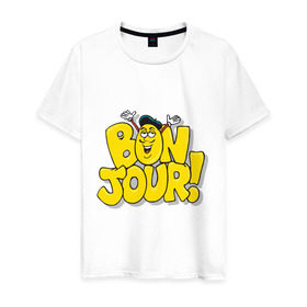 Мужская футболка хлопок с принтом Bonjour - Привет! в Белгороде, 100% хлопок | прямой крой, круглый вырез горловины, длина до линии бедер, слегка спущенное плечо. | Тематика изображения на принте: bon jour | бон жур | смайл | француз