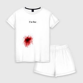 Женская пижама с шортиками хлопок с принтом Im fine (Я в порядке) в Белгороде, 100% хлопок | футболка прямого кроя, шорты свободные с широкой мягкой резинкой | Тематика изображения на принте: im fine | кровь | рана | ранение | шрам | я в порядке