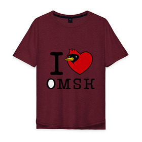 Мужская футболка хлопок Oversize с принтом I love Omsk (Я люблю Омск) в Белгороде, 100% хлопок | свободный крой, круглый ворот, “спинка” длиннее передней части | i love omsk | город | омич | омская птица | птица | я люблю омск
