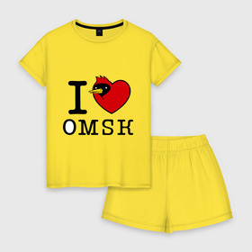 Женская пижама с шортиками хлопок с принтом I love Omsk (Я люблю Омск) в Белгороде, 100% хлопок | футболка прямого кроя, шорты свободные с широкой мягкой резинкой | i love omsk | город | омич | омская птица | птица | я люблю омск