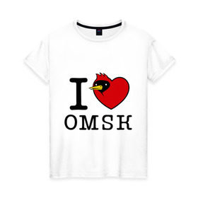 Женская футболка хлопок с принтом I love Omsk (Я люблю Омск) в Белгороде, 100% хлопок | прямой крой, круглый вырез горловины, длина до линии бедер, слегка спущенное плечо | i love omsk | город | омич | омская птица | птица | я люблю омск