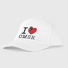 Детская бейсболка с принтом I love Omsk (Я люблю Омск) в Белгороде, 100% хлопок | классический козырек, металлическая застежка-регулятор размера | Тематика изображения на принте: i love omsk | город | омич | омская птица | птица | я люблю омск