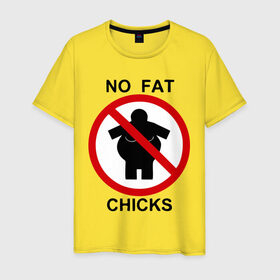 Мужская футболка хлопок с принтом No fat chicks в Белгороде, 100% хлопок | прямой крой, круглый вырез горловины, длина до линии бедер, слегка спущенное плечо. | дорожные знаки | нет толстым | толстая девушка