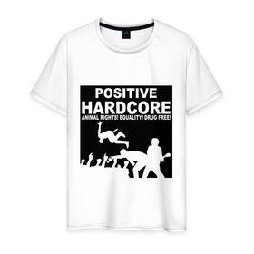 Мужская футболка хлопок с принтом Positive Hardcore в Белгороде, 100% хлопок | прямой крой, круглый вырез горловины, длина до линии бедер, слегка спущенное плечо. | 