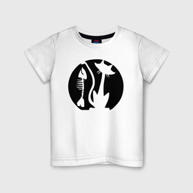 Детская футболка хлопок с принтом Кот и рыбка в Белгороде, 100% хлопок | круглый вырез горловины, полуприлегающий силуэт, длина до линии бедер | киса | кот | котенок | котик | кошка | кошки | рыбка