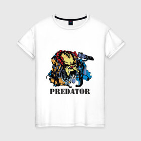 Женская футболка хлопок с принтом Predator в Белгороде, 100% хлопок | прямой крой, круглый вырез горловины, длина до линии бедер, слегка спущенное плечо | хищник