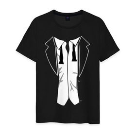 Мужская футболка хлопок с принтом Костюм с развязанной бабочкой в Белгороде, 100% хлопок | прямой крой, круглый вырез горловины, длина до линии бедер, слегка спущенное плечо. | Тематика изображения на принте: бабочка | смокинг