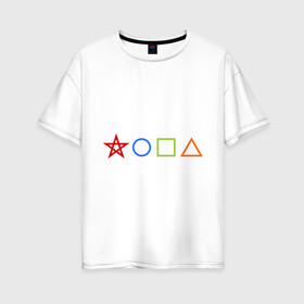 Женская футболка хлопок Oversize с принтом Жопа геометрическая в Белгороде, 100% хлопок | свободный крой, круглый ворот, спущенный рукав, длина до линии бедер
 | геометрия | звезда | квадрат | круг | треугольник | фигуры | черчение