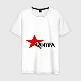 Мужская футболка хлопок с принтом Antifa (4) в Белгороде, 100% хлопок | прямой крой, круглый вырез горловины, длина до линии бедер, слегка спущенное плечо. | Тематика изображения на принте: антифа | антифашизм | звезда | организация | политическая