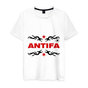 Мужская футболка хлопок с принтом Antifa (5) в Белгороде, 100% хлопок | прямой крой, круглый вырез горловины, длина до линии бедер, слегка спущенное плечо. | антифа | антифашизм | звезда | организация | политическая