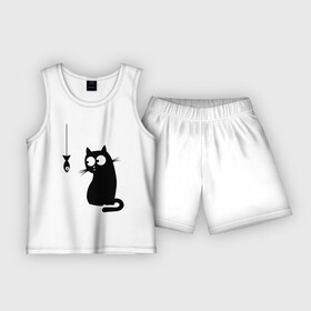 Детская пижама с шортами хлопок с принтом Кот и рыба в Белгороде,  |  | киса | киска | котенок | котик | котэ | кошка | рыбка