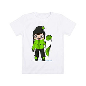 Детская футболка хлопок с принтом Зеленый парень борд в Белгороде, 100% хлопок | круглый вырез горловины, полуприлегающий силуэт, длина до линии бедер | snowboard | гора | горнолыжный курорт | горнолыжный сезон | горные склоны | для зимы | зимний спорт | склоны | сноуборд | сноубордист | эмблема