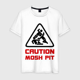 Мужская футболка хлопок с принтом Caution mosh pit в Белгороде, 100% хлопок | прямой крой, круглый вырез горловины, длина до линии бедер, слегка спущенное плечо. | hard | hardcor | hardcore | hardstyle | rock | рок | хард | хард рок