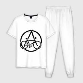 Мужская пижама хлопок с принтом Anarchy Bike в Белгороде, 100% хлопок | брюки и футболка прямого кроя, без карманов, на брюках мягкая резинка на поясе и по низу штанин
 | anarchy | bike | анархизм | анархия | байк | велик | велосипед | велосипед анархия
