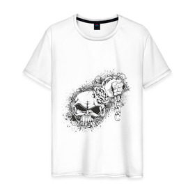 Мужская футболка хлопок с принтом Skull Chain в Белгороде, 100% хлопок | прямой крой, круглый вырез горловины, длина до линии бедер, слегка спущенное плечо. | скелет