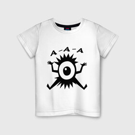 Детская футболка хлопок с принтом Циклоп пугает в Белгороде, 100% хлопок | круглый вырез горловины, полуприлегающий силуэт, длина до линии бедер | испуг | кричит | монстрик | пугать | страшила | чудик | чудище