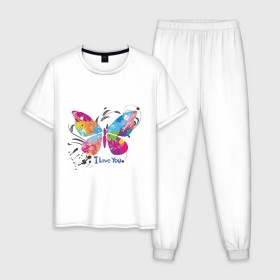 Мужская пижама хлопок с принтом Бабочка - I Love You в Белгороде, 100% хлопок | брюки и футболка прямого кроя, без карманов, на брюках мягкая резинка на поясе и по низу штанин
 | крылья