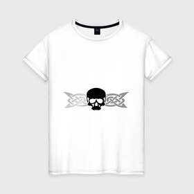Женская футболка хлопок с принтом Кельтский череп в Белгороде, 100% хлопок | прямой крой, круглый вырез горловины, длина до линии бедер, слегка спущенное плечо | 