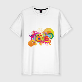 Мужская футболка премиум с принтом Love Rainbow в Белгороде, 92% хлопок, 8% лайкра | приталенный силуэт, круглый вырез ворота, длина до линии бедра, короткий рукав | Тематика изображения на принте: 